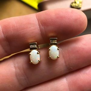 14K Vintage Opal & Diamond Earrings